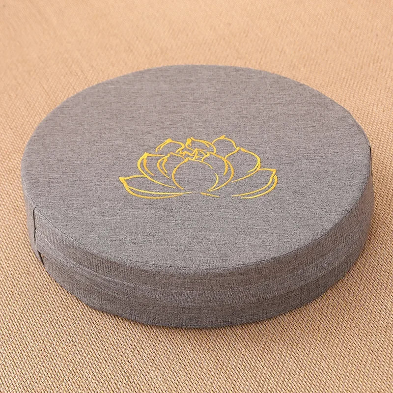 Meditatie Kussen Rond - Geborduurd Lotus Patroon 40x6cm