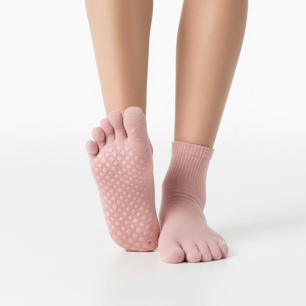 Roze yoga sokken met vijf tenen - antislip